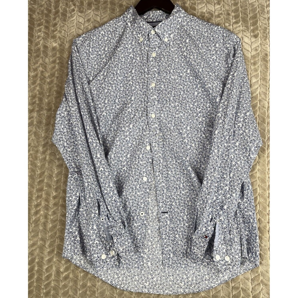 Tommy Hilfiger LG Custom Fit Long Sleeve Shirt Blue/White‎ Floral Print